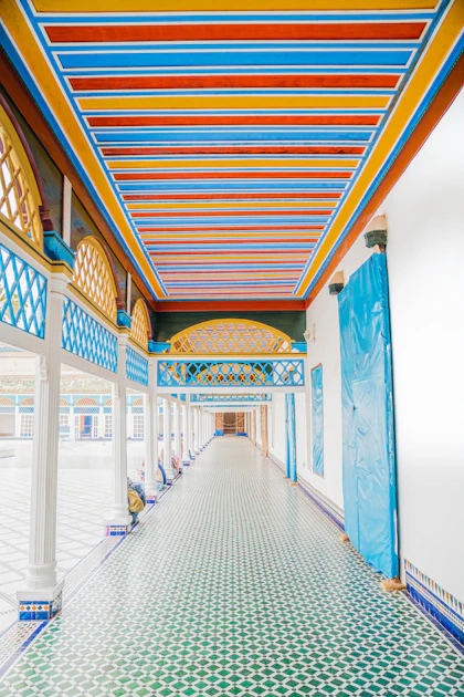 Zellige tiles and painted ceiling