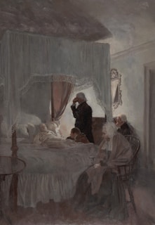 a painting of a man and woman in bed