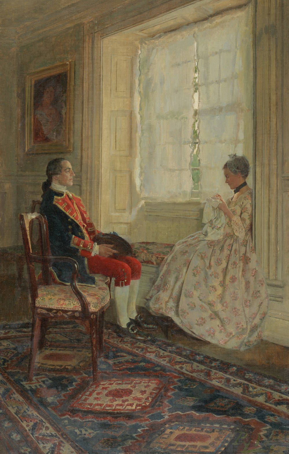 una pintura de dos personas sentadas en una habitación