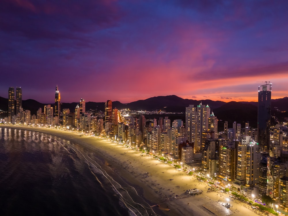 a view of a city at night from a bird's eye view