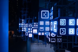 a room with a lot of blue lights on it