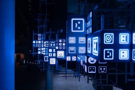 a room with a lot of blue lights on it
