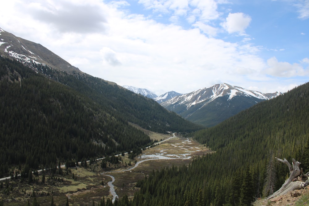 a view of a valley in the mountains