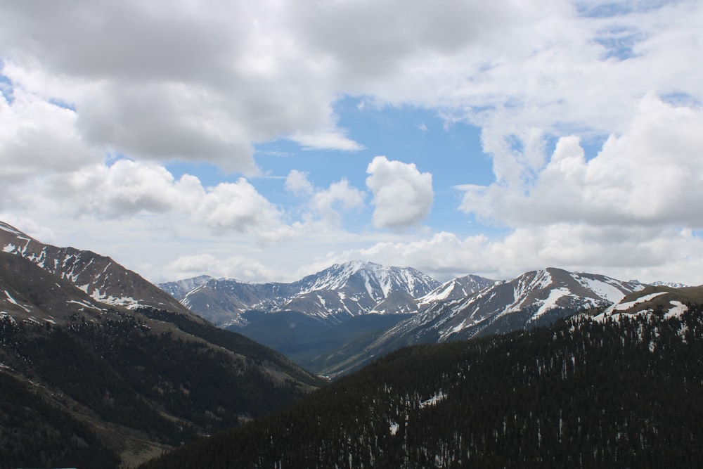 a view of a mountain range with snow on the mountains