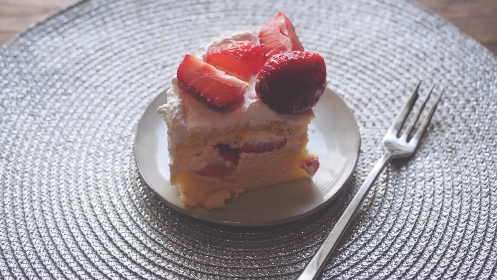 a piece of cake on a plate with a fork