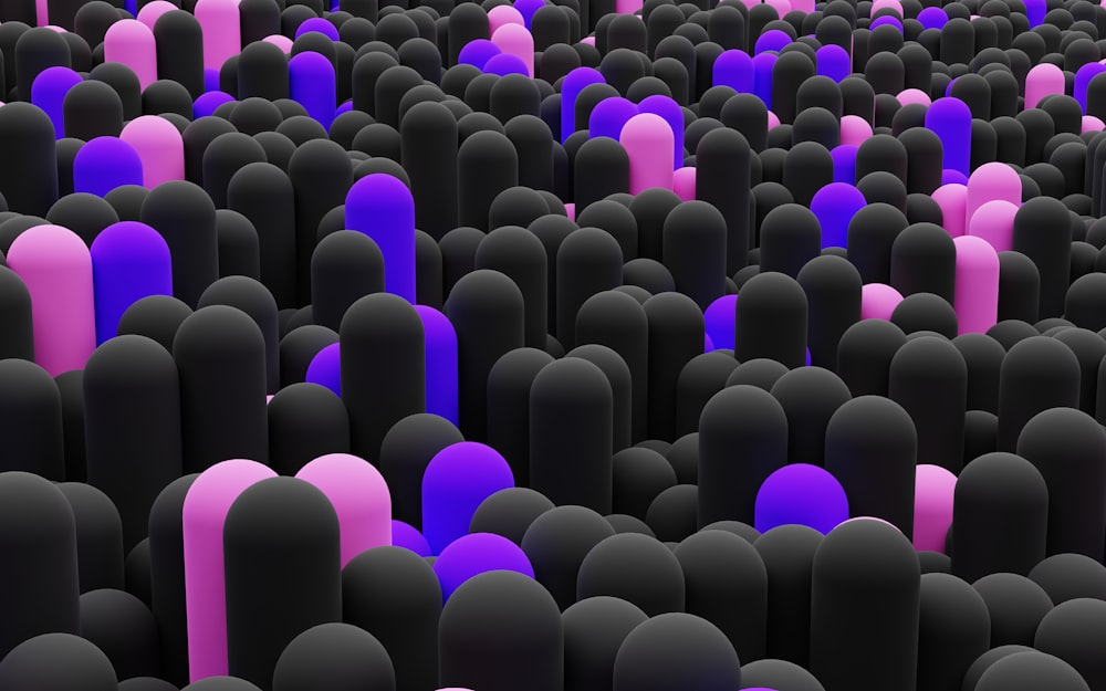 a large group of black and pink objects
