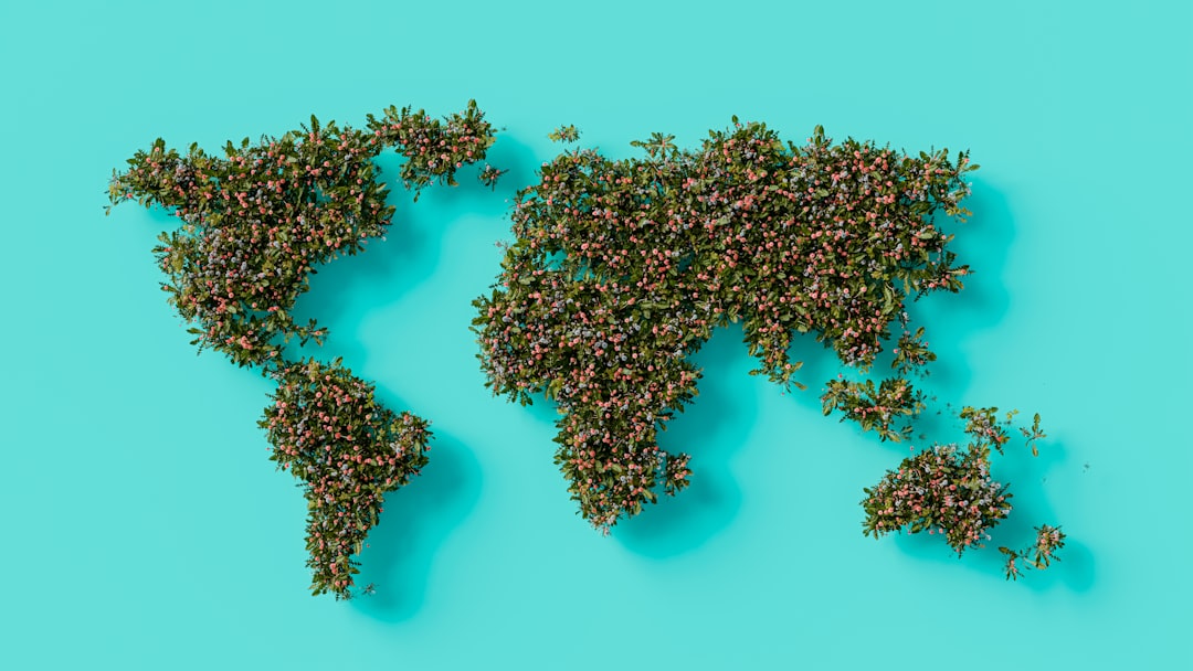 a map of the world made up of tiny plants