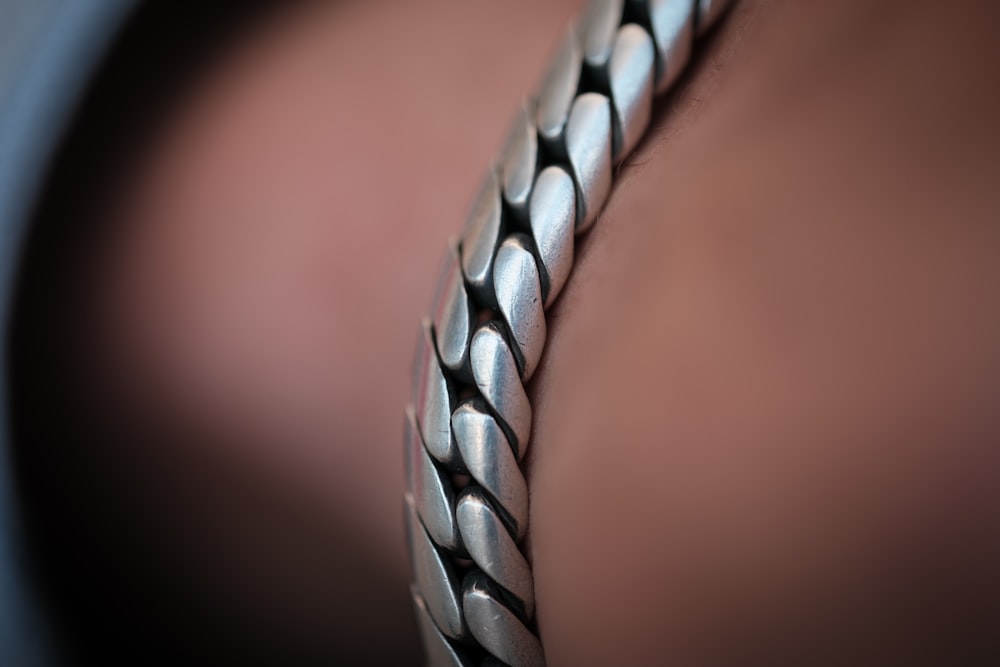 a close up view of a silver chain