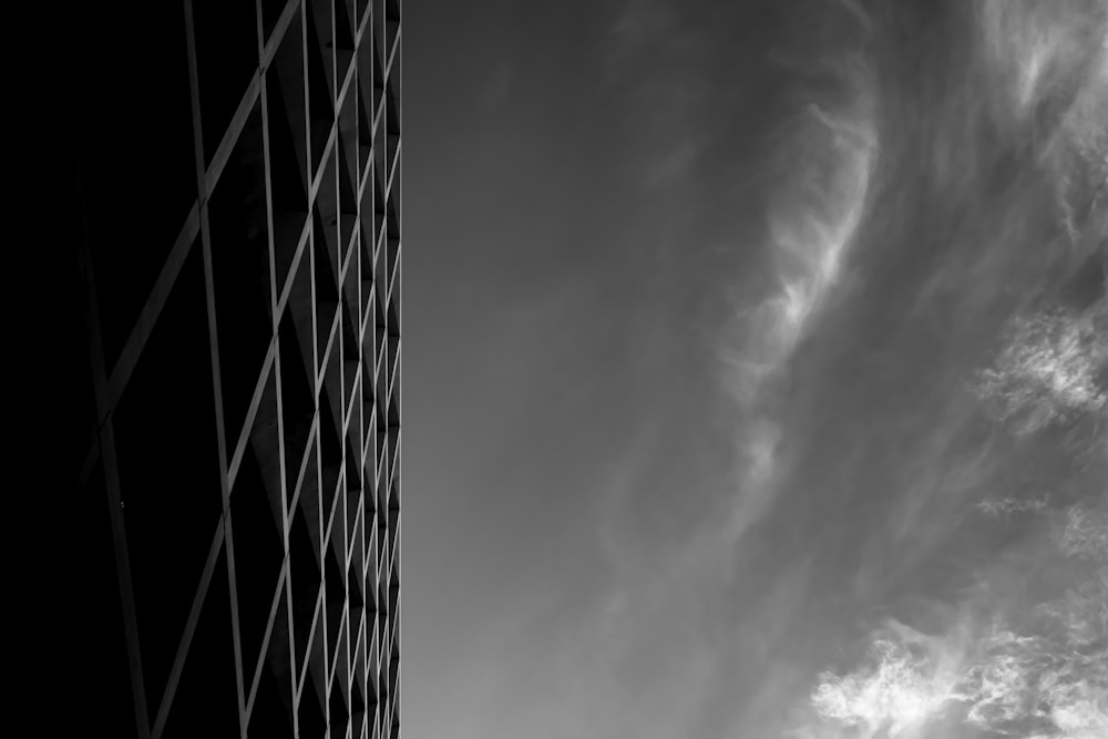 a black and white photo of a tall building