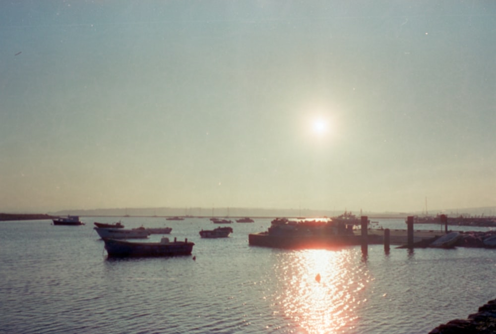 a group of boats floating on top of a body of water