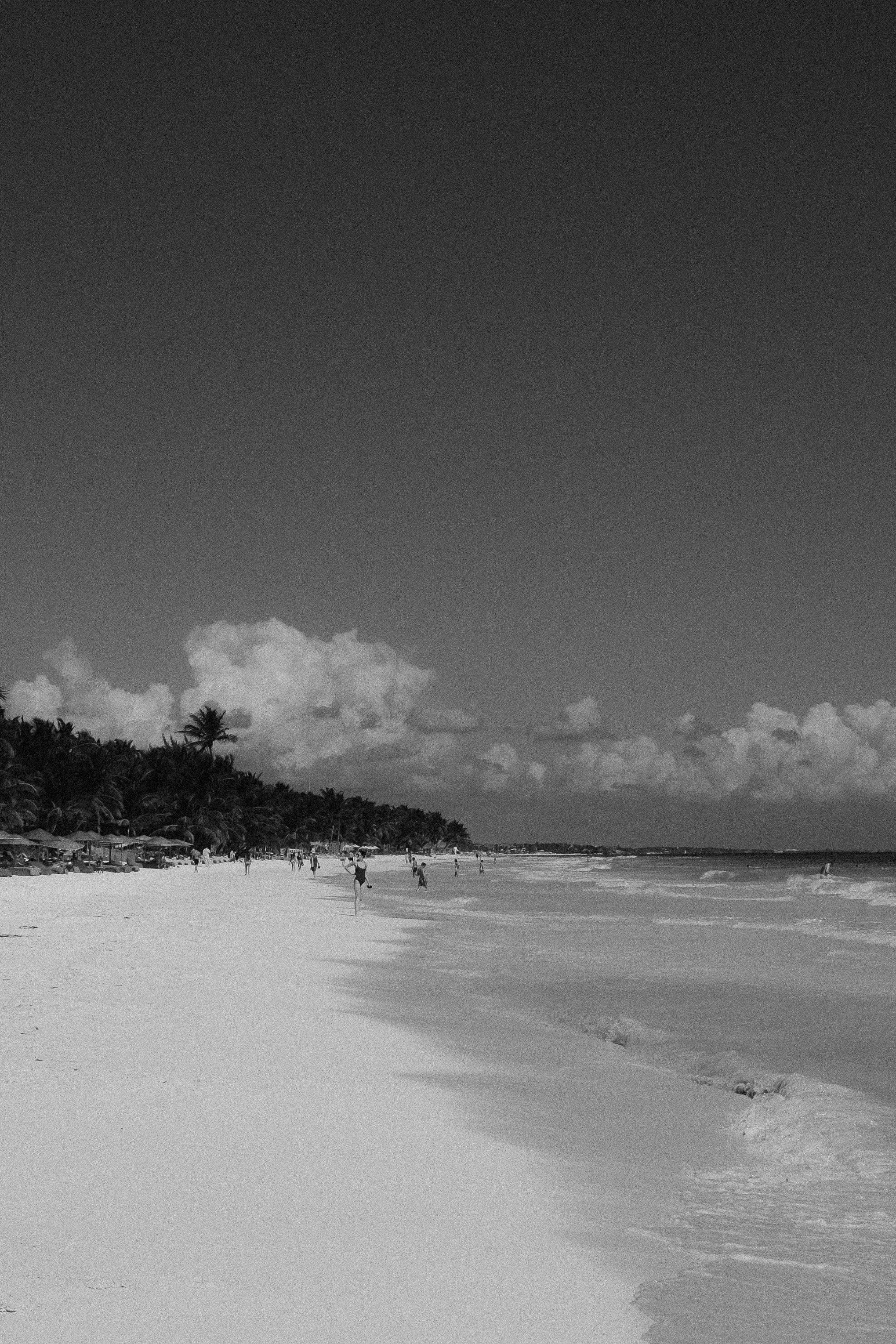a black and white photo of a beach