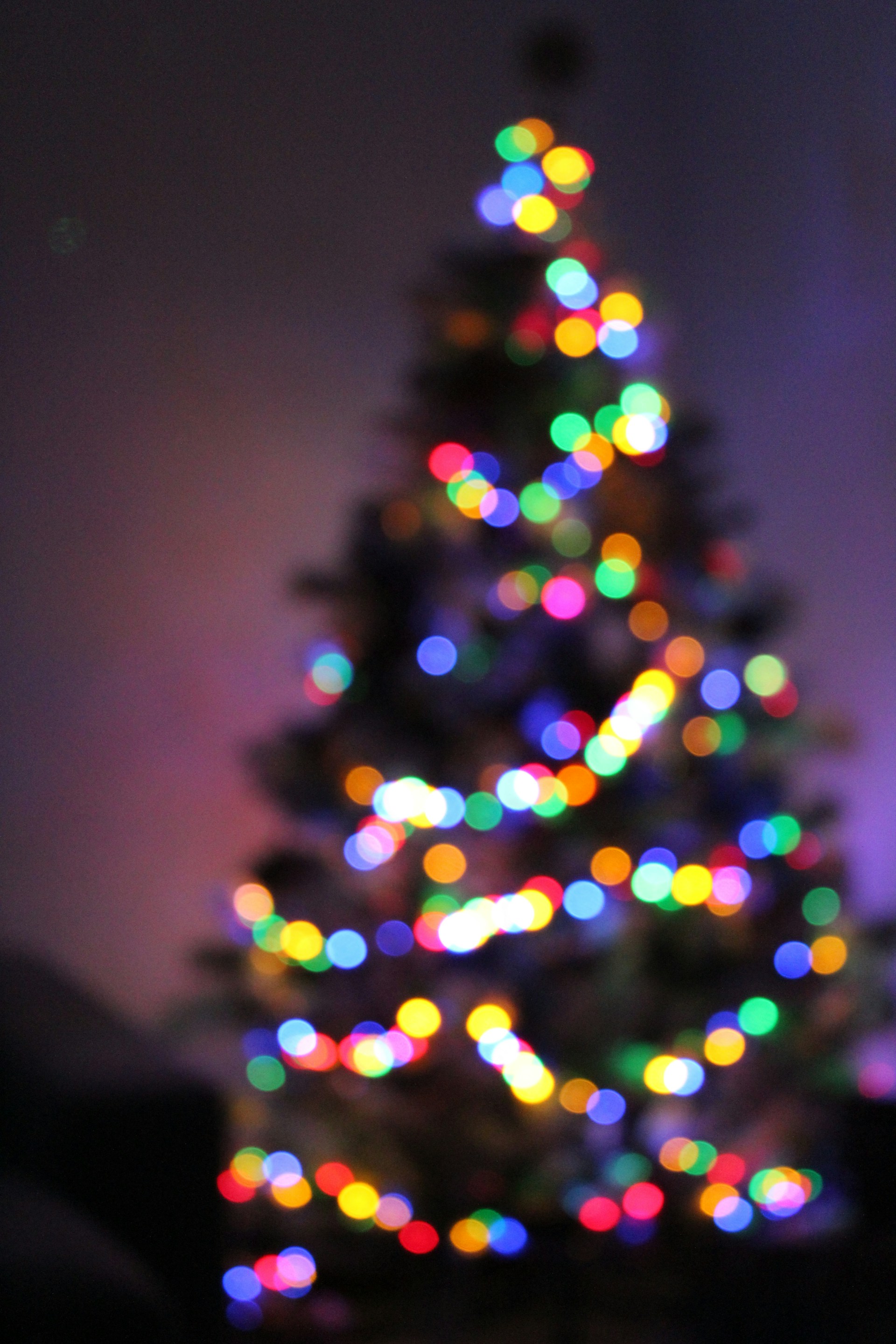 a lit up christmas tree in a dark room