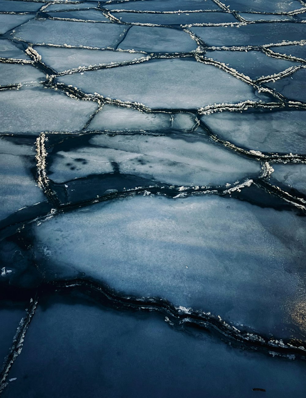 an aerial view of ice floes on the water