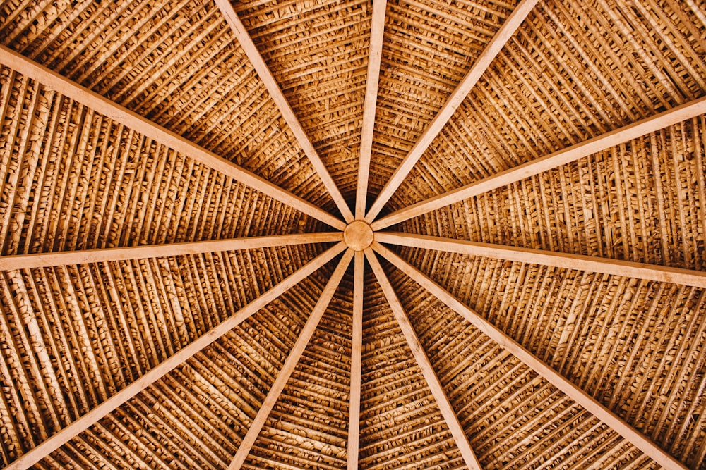 a close up view of a wooden umbrella