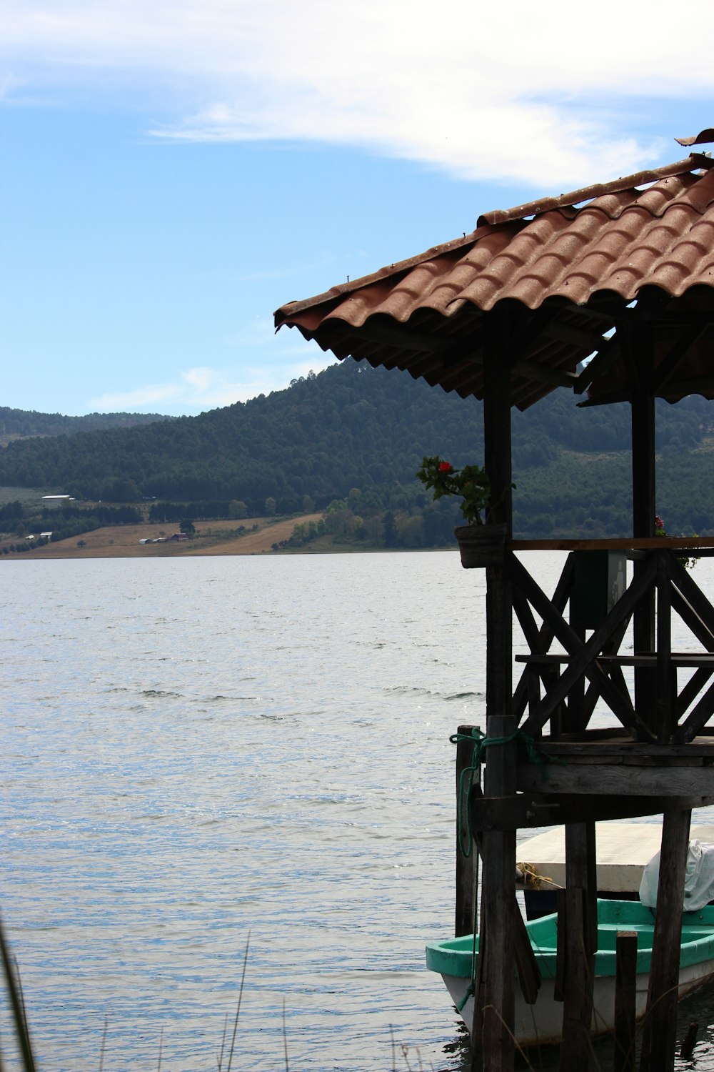 a small boat sitting on top of a body of water