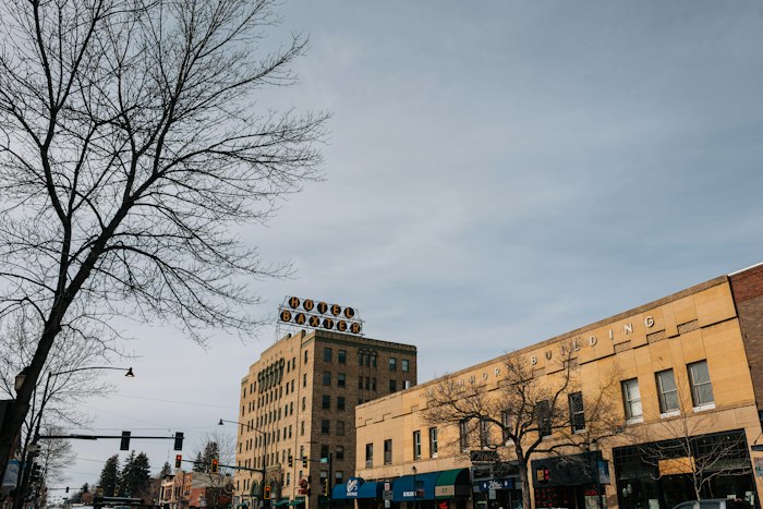 Historic Hotel Baxter sign on Main Street in downtown Bozeman