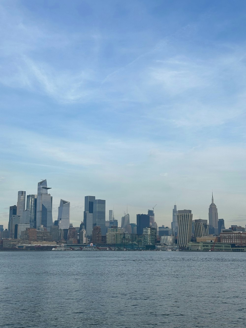 a large body of water with a city in the background