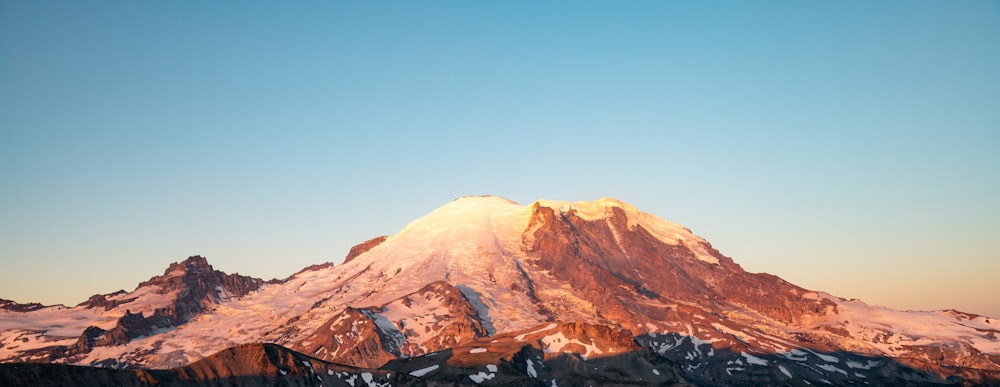 a snow covered mountain with a blue sky in the background