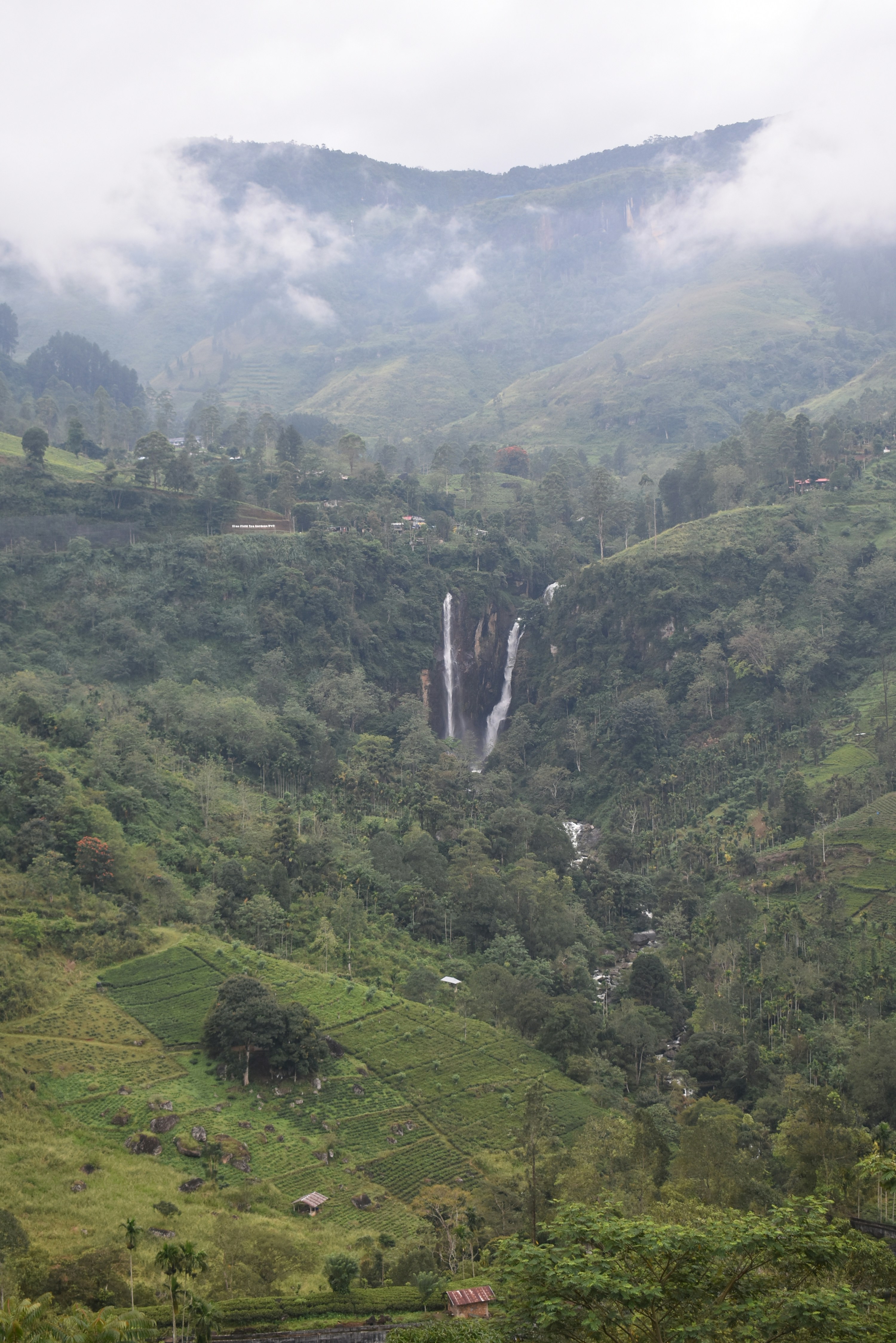 ein Wasserfall mitten in einem üppig grünen Tal