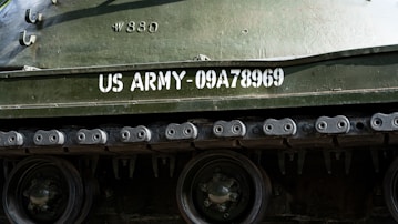 a close up of a military tank on display