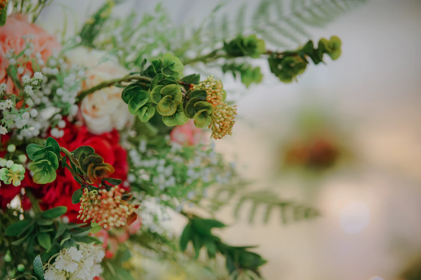 A close view of a soft, loosely tied bouquet