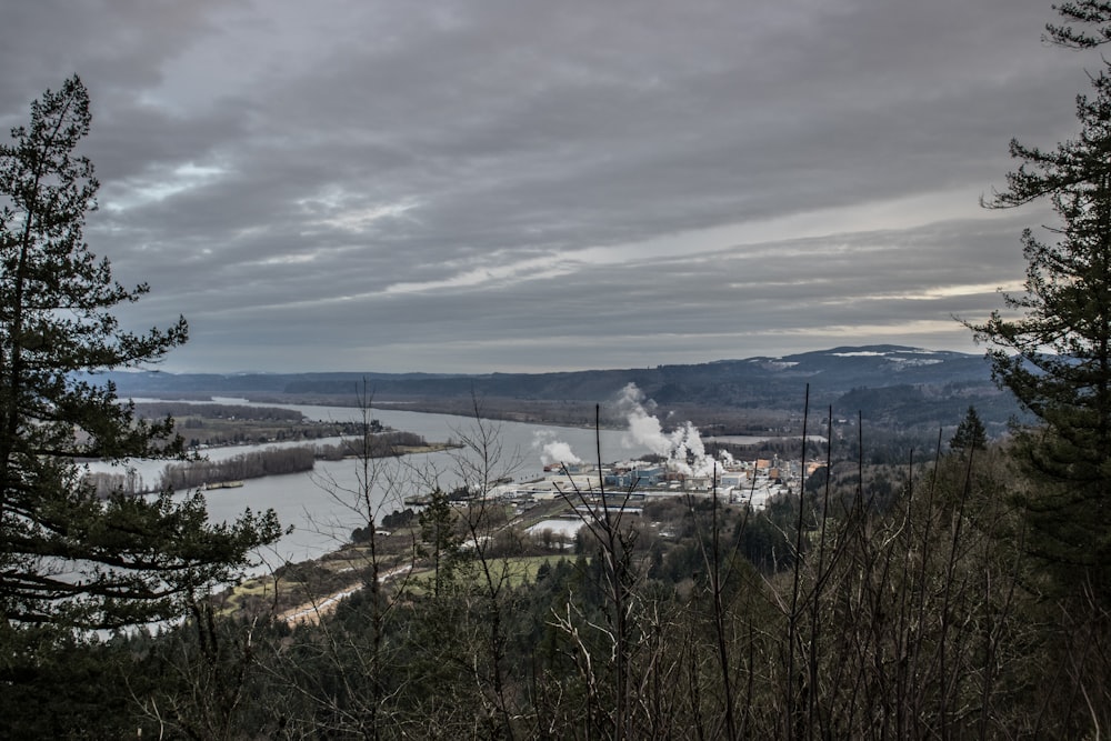 a view of a large body of water from a hill