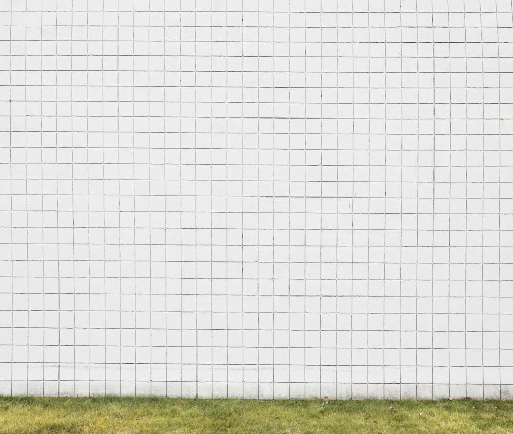 a person sitting on a bench in front of a white wall