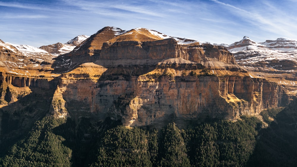 a view of a mountain range with snow on the top