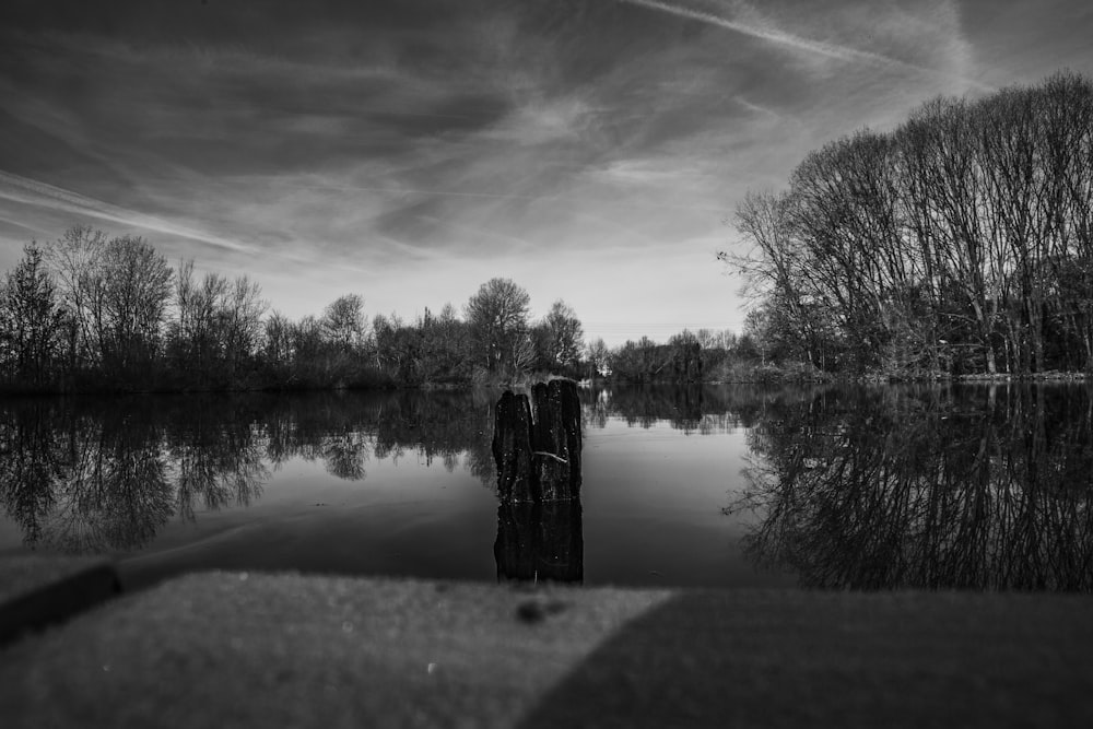 a black and white photo of a body of water