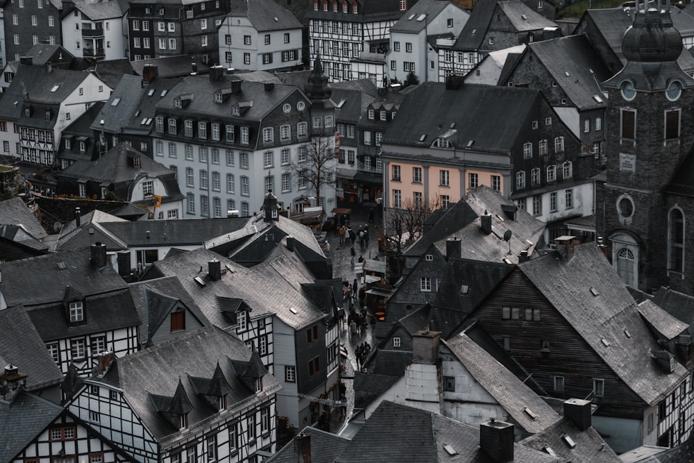 an aerial view of a city with lots of buildings