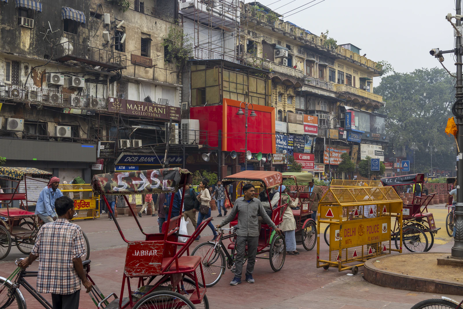 Crowded market street in Old Delhi