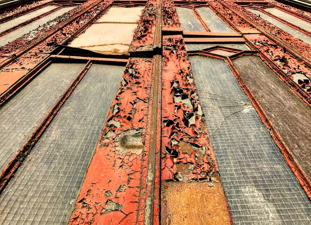 a close up of a rusted metal structure
