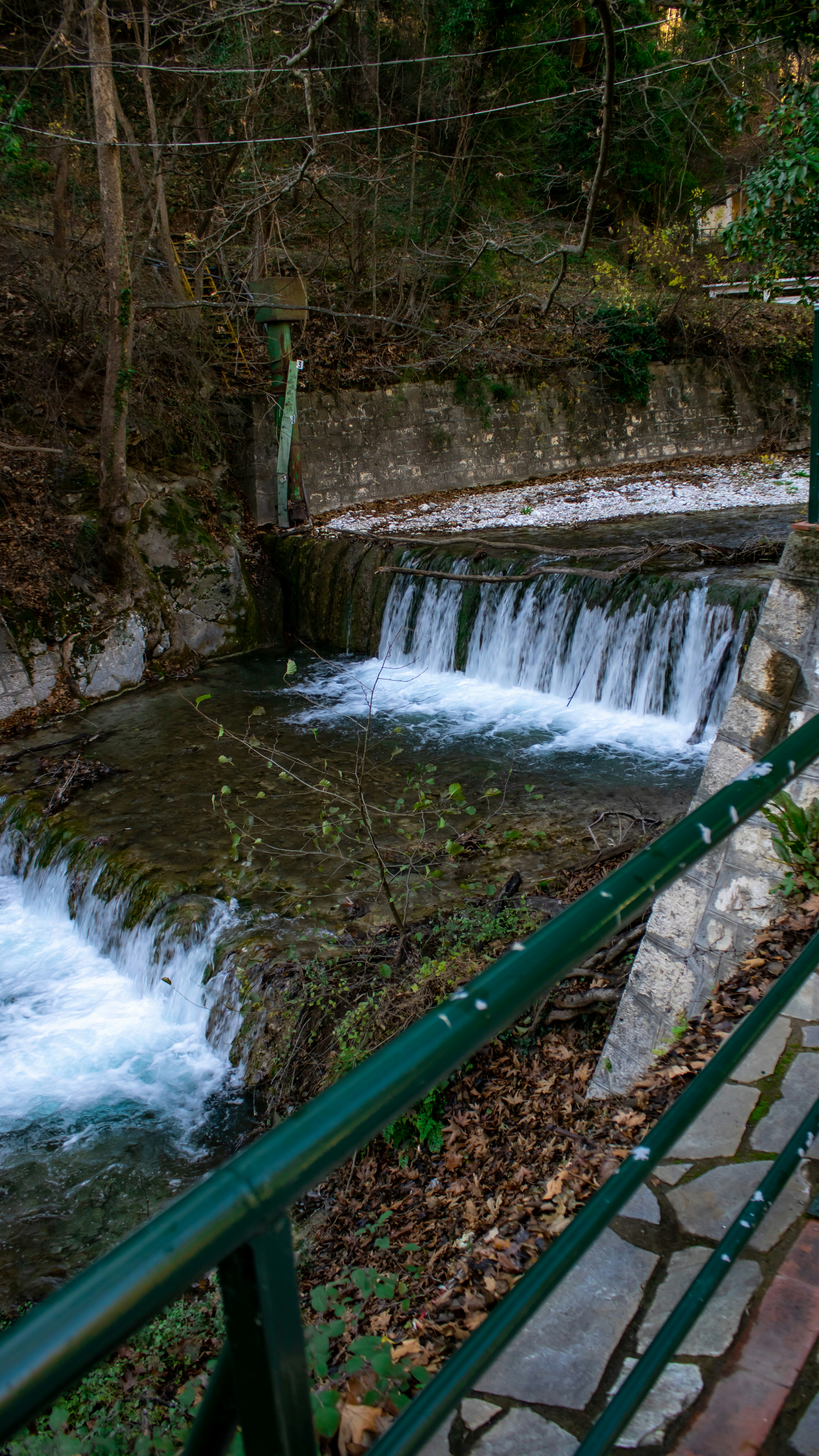 a small waterfall in the middle of a forest
