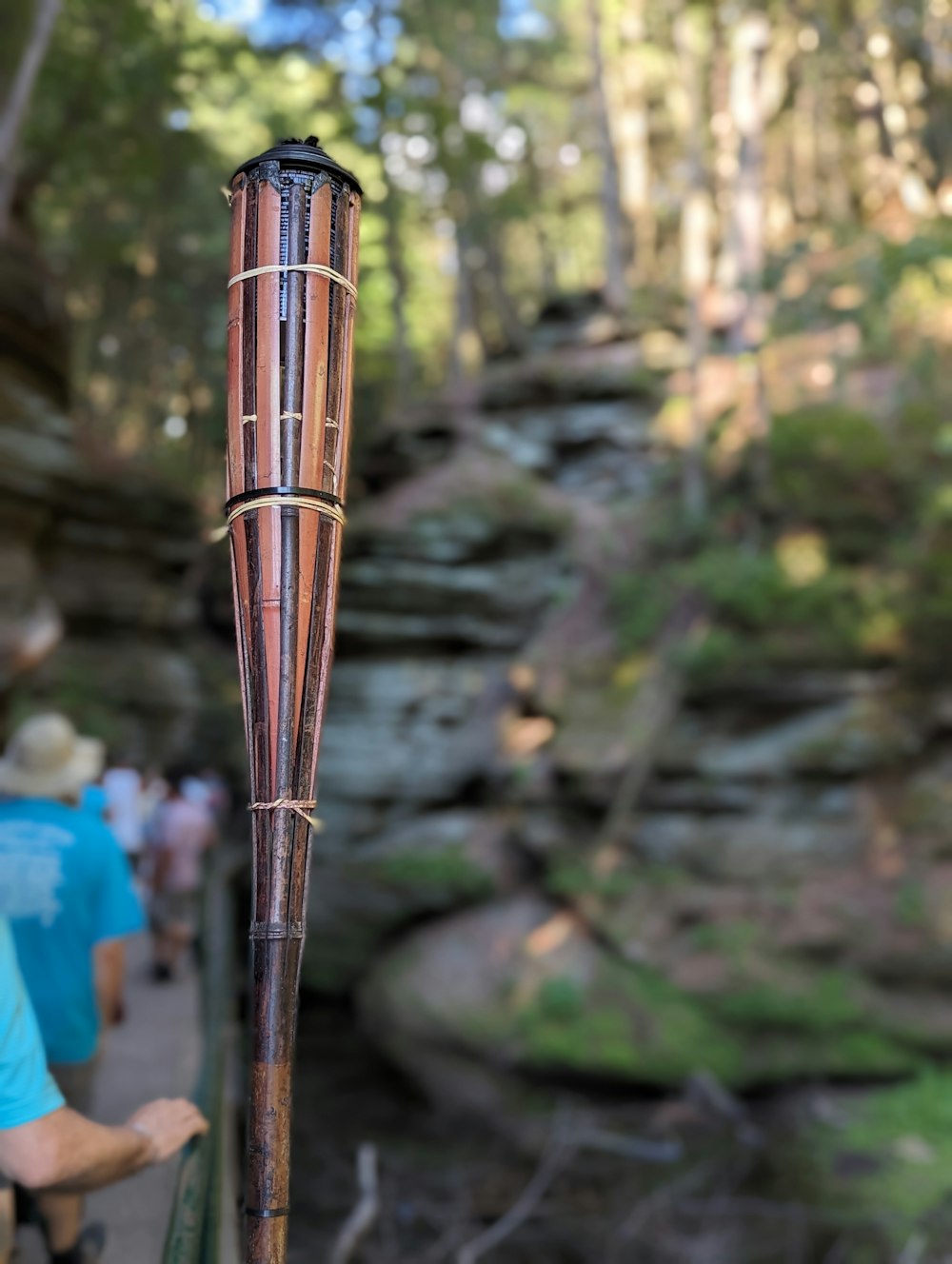 a wooden pole with a bamboo design on it