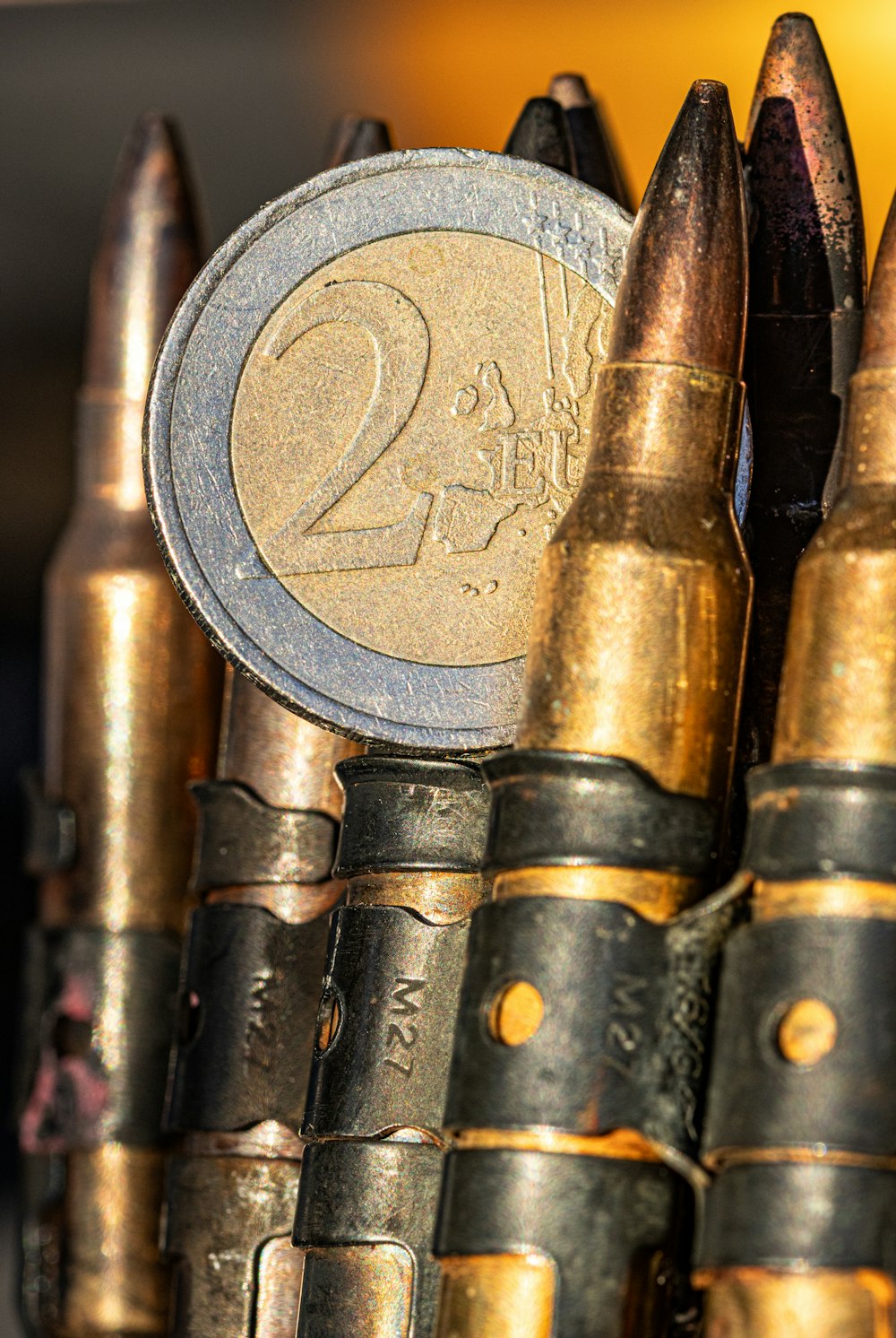 a close up of a bunch of bullet casings