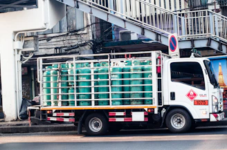 a truck is parked on the side of the road