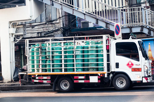 a truck is parked on the side of the road