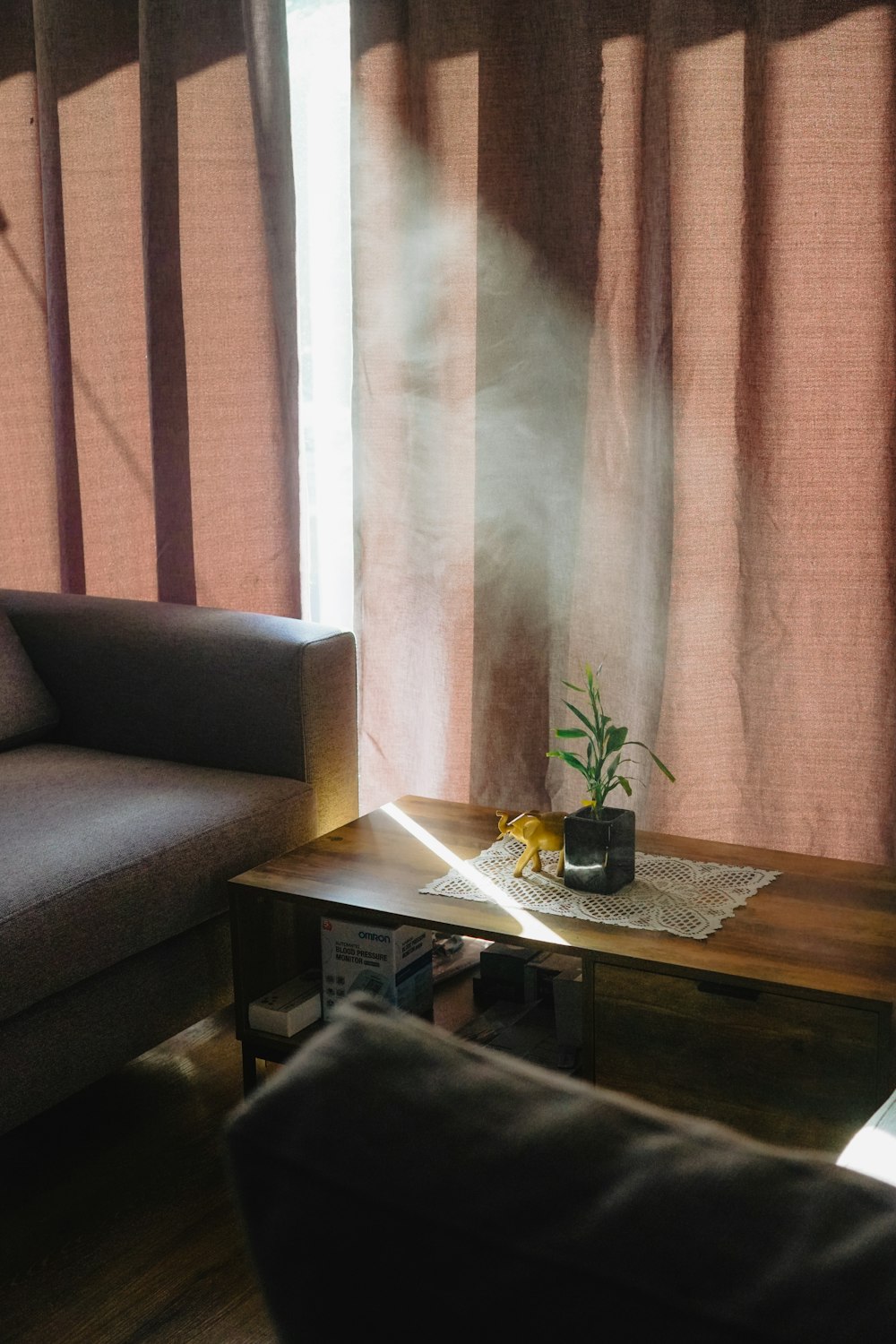 a living room with a couch and a coffee table