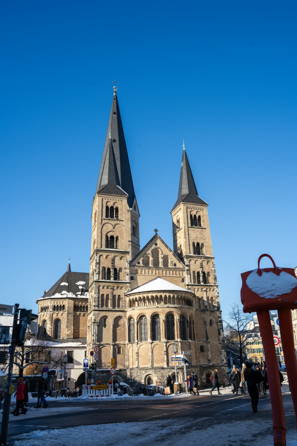 a large church with two towers and a clock