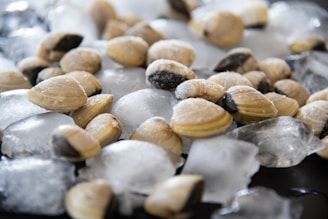 a mixture of nuts and ice on a table