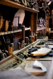 a workbench filled with lots of different types of tools