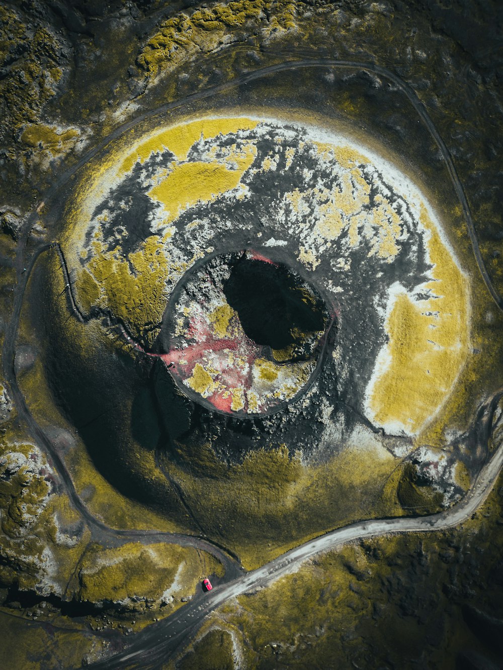 an aerial view of a yellow and black area