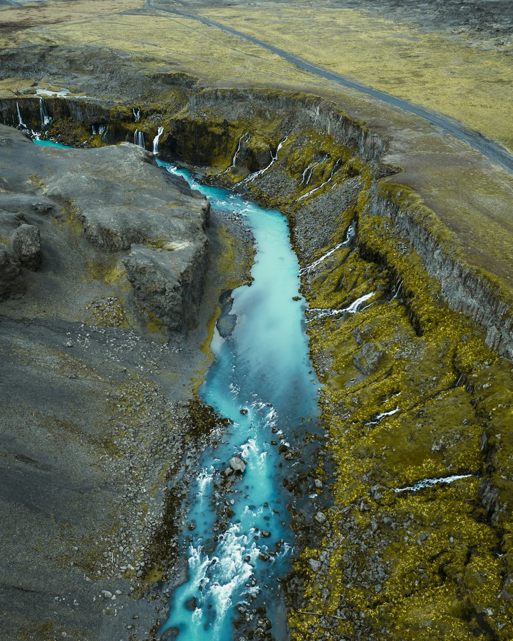 a river running through a lush green valley