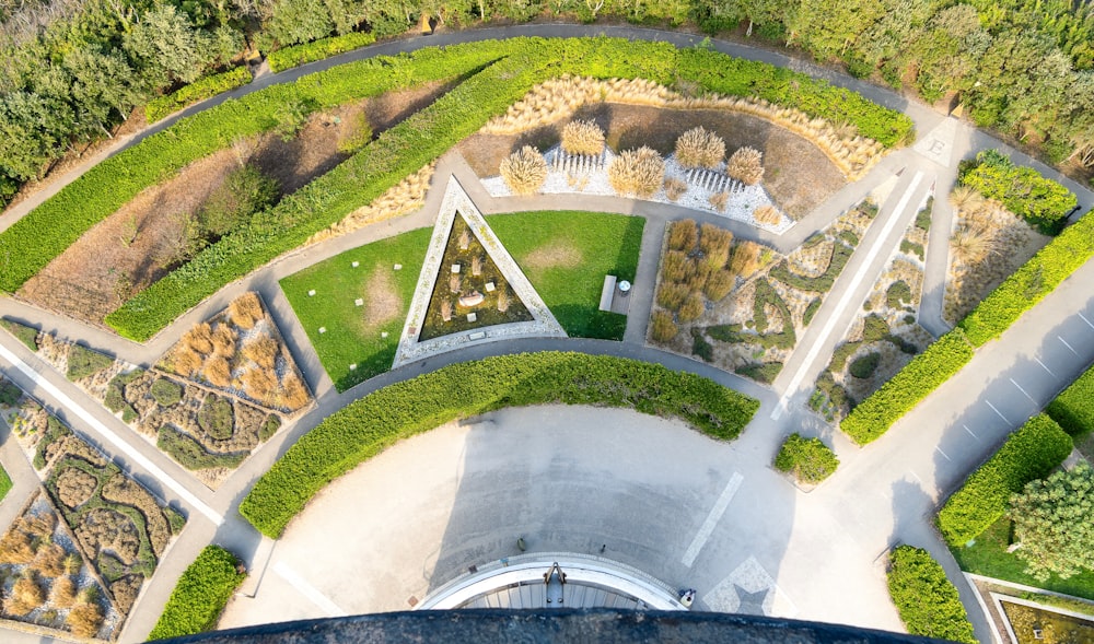 an aerial view of a park with a lot of trees