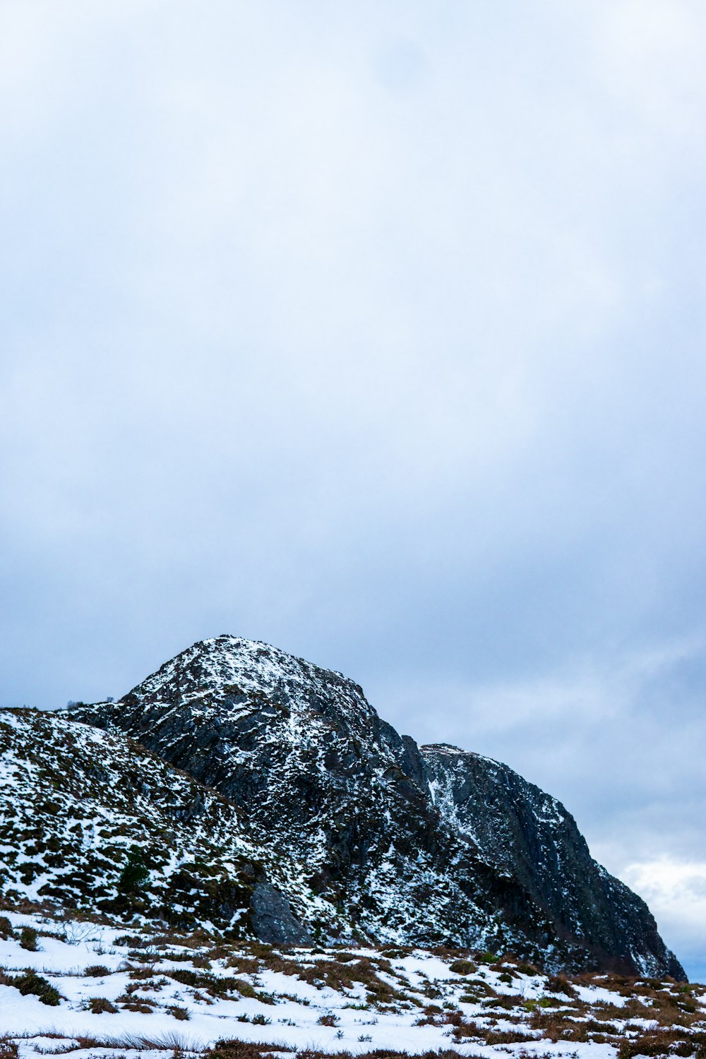 a snow covered mountain with a sky background