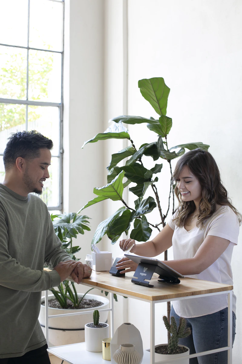 Financing office — friendly staff helping customers