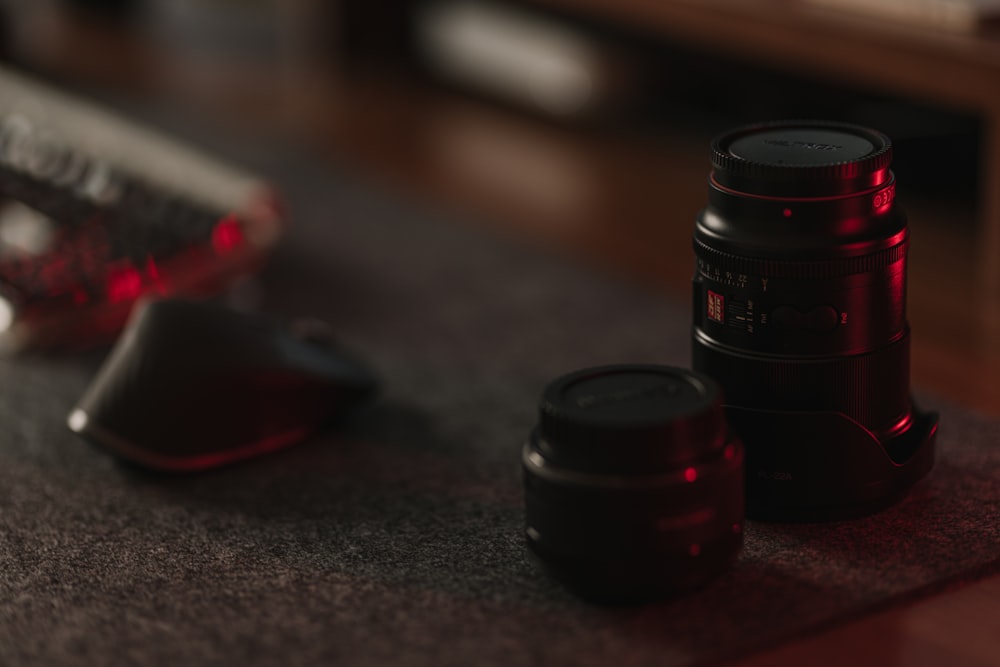 a close up of a camera on a table