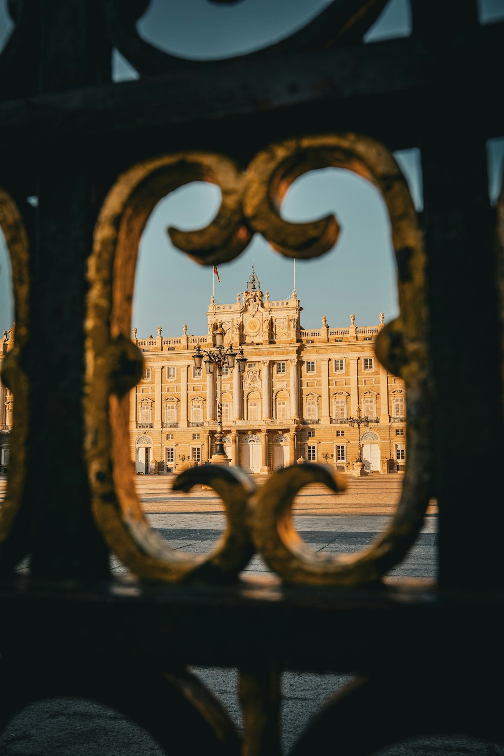 a view of a building through a window