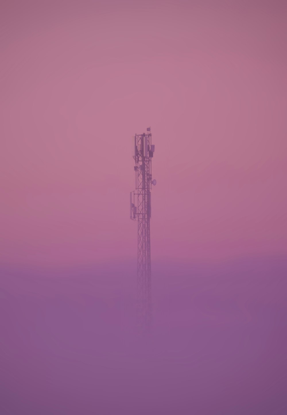 a tall tower in the middle of a foggy field