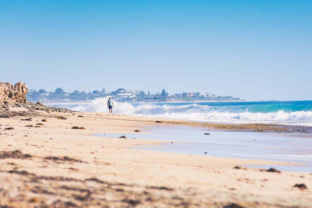 a person standing on a beach next to the ocean